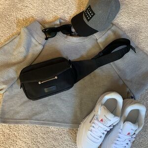 Brunette The Label Gray Cropped Waffle Knit Sweater